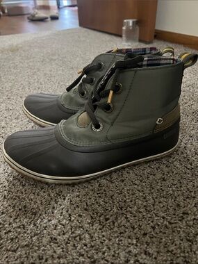 Sperry Olive Green and Black Lace-Up Women's Duck Boots